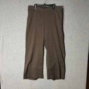 Catherines Pants Herringbone Elastic Waist Wide Leg Womens 14W 16W Petite Brown